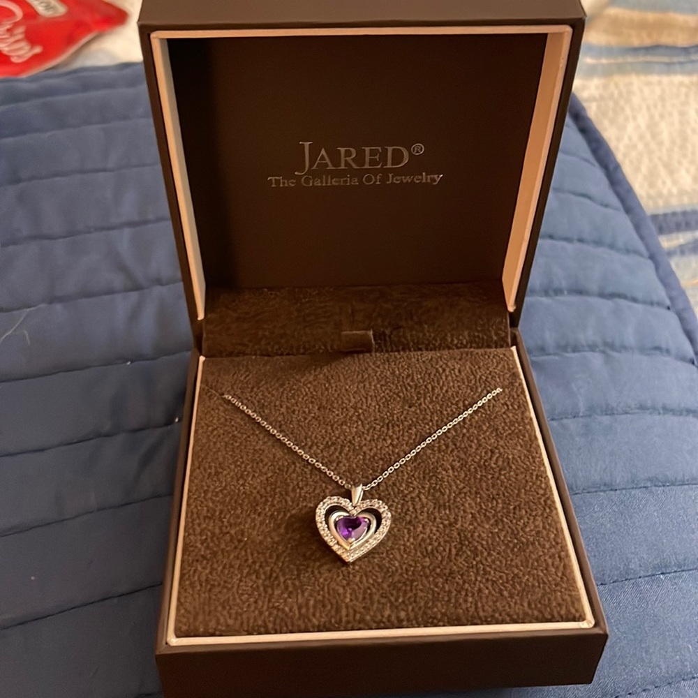 Silver diamond Purple Heart necklace from Jared, the galleria of jewelry